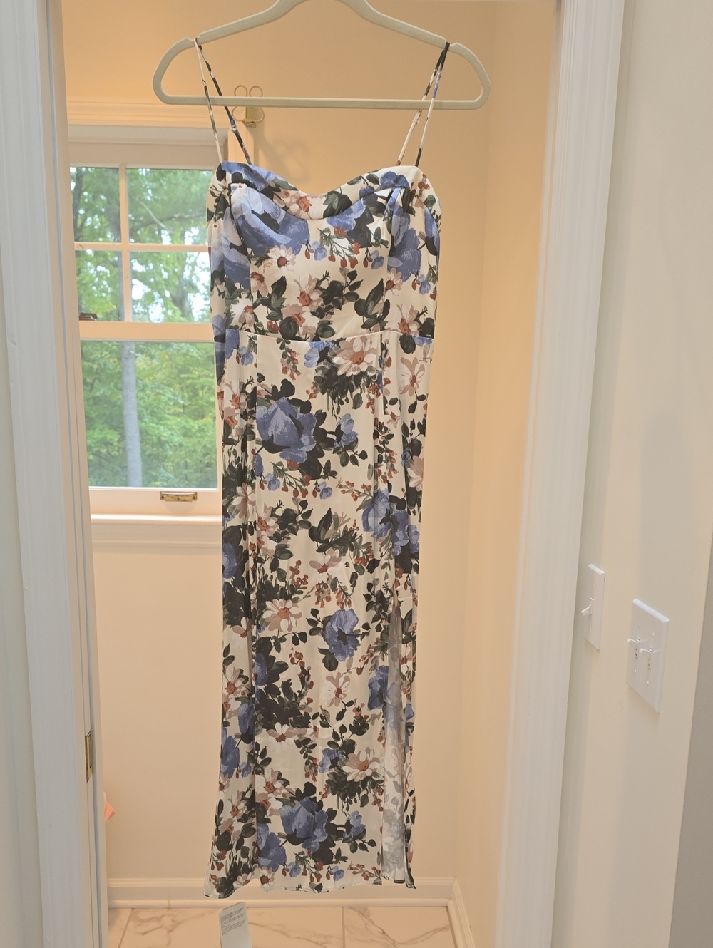 Abercrombie & Fitch Cream Maxi Dress with Blue Floral Print